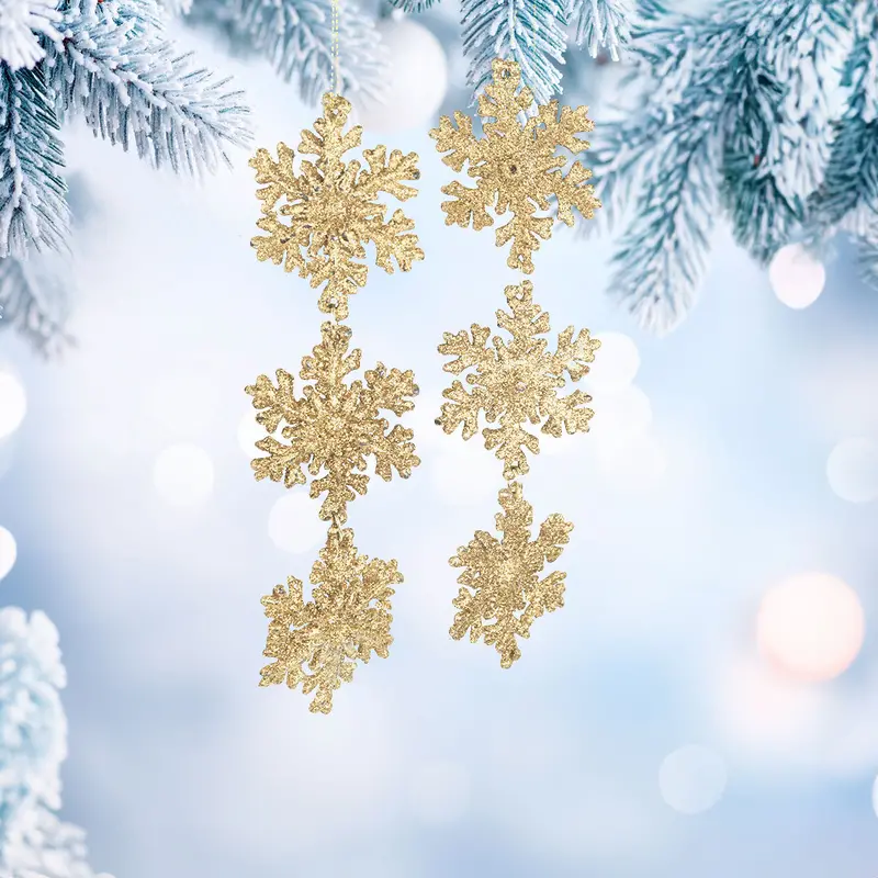 Copo De Nieve, Ornamento Colgante, Color Oro, 2 Pzas 1