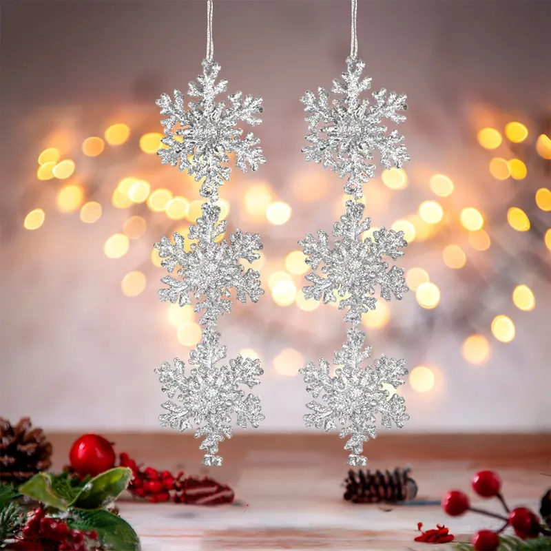 Copo De Nieve, Ornamento Colgante, Color Plata, 2 Pzas 1