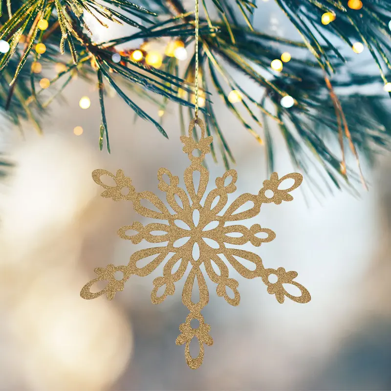 Copo De Nieve, Ornamento Jumbo Con Glitter, Color Dorado 2
