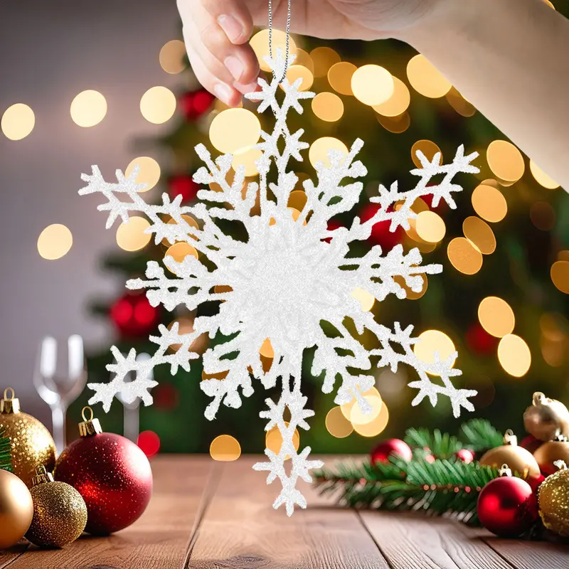 Copo De Nieve, Ornamento Navideño Con Glitter, Color Blanco 1