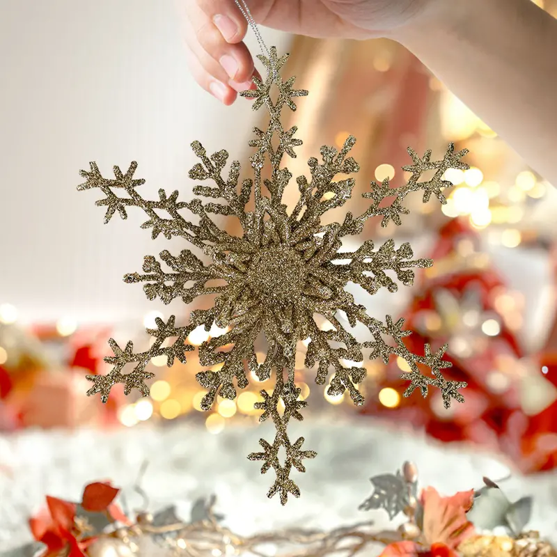Copo De Nieve, Ornamento Navideño Con Glitter, Color Dorado 1
