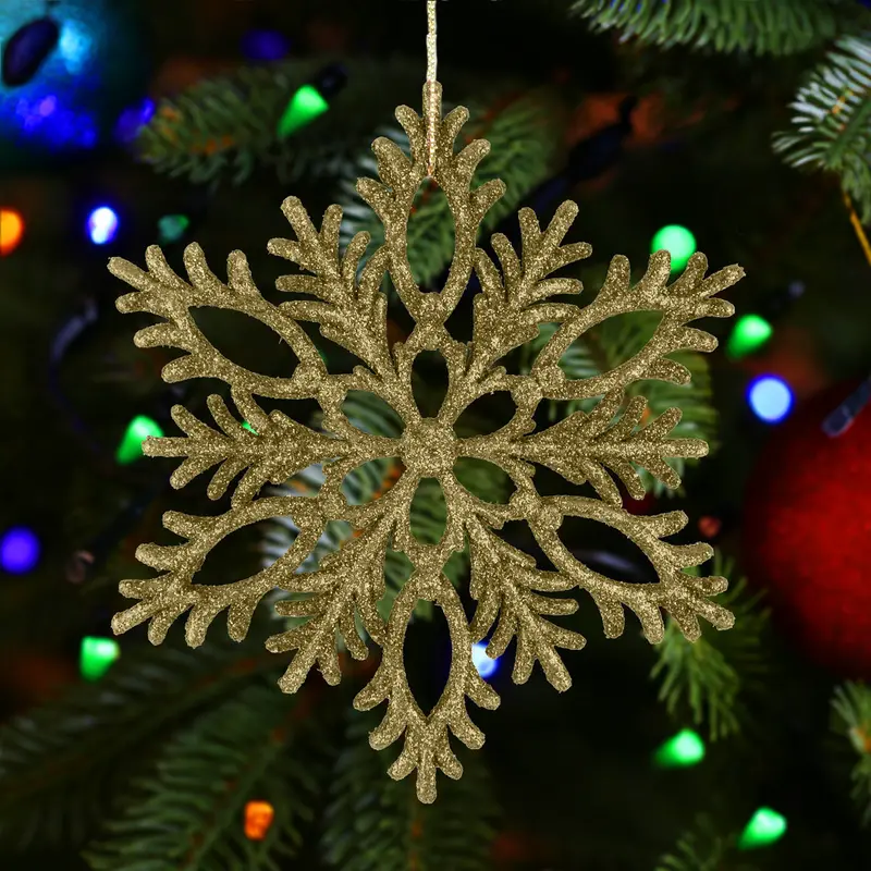 Copo De Nieve, Ornamento Navideño Con Glitter, Color Dorado 1