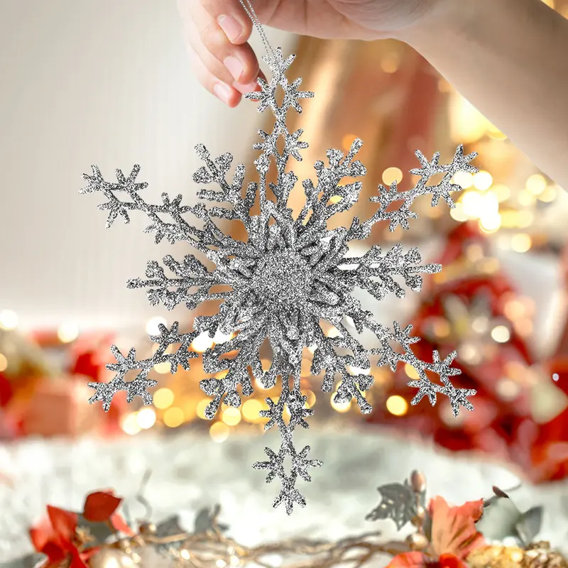 Copo De Nieve, Ornamento Navideño Con Glitter, Color Plata 1