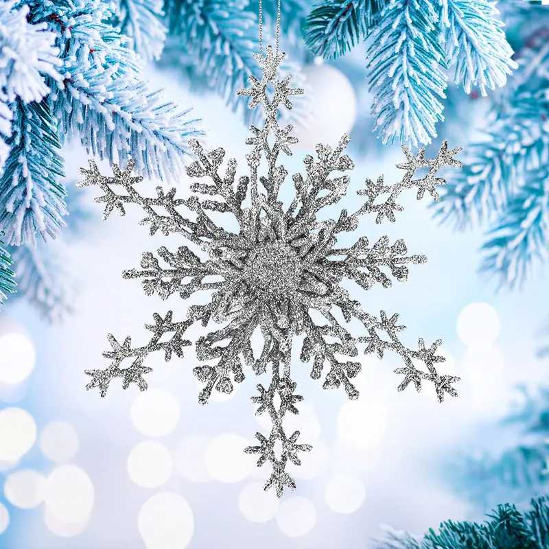 Copo De Nieve, Ornamento Navideño Con Glitter, Color Plata 2