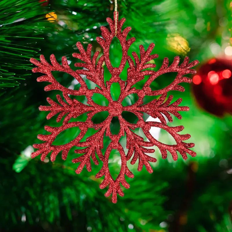 Copo De Nieve, Ornamento Navideño Con Glitter, Color Rojo 1