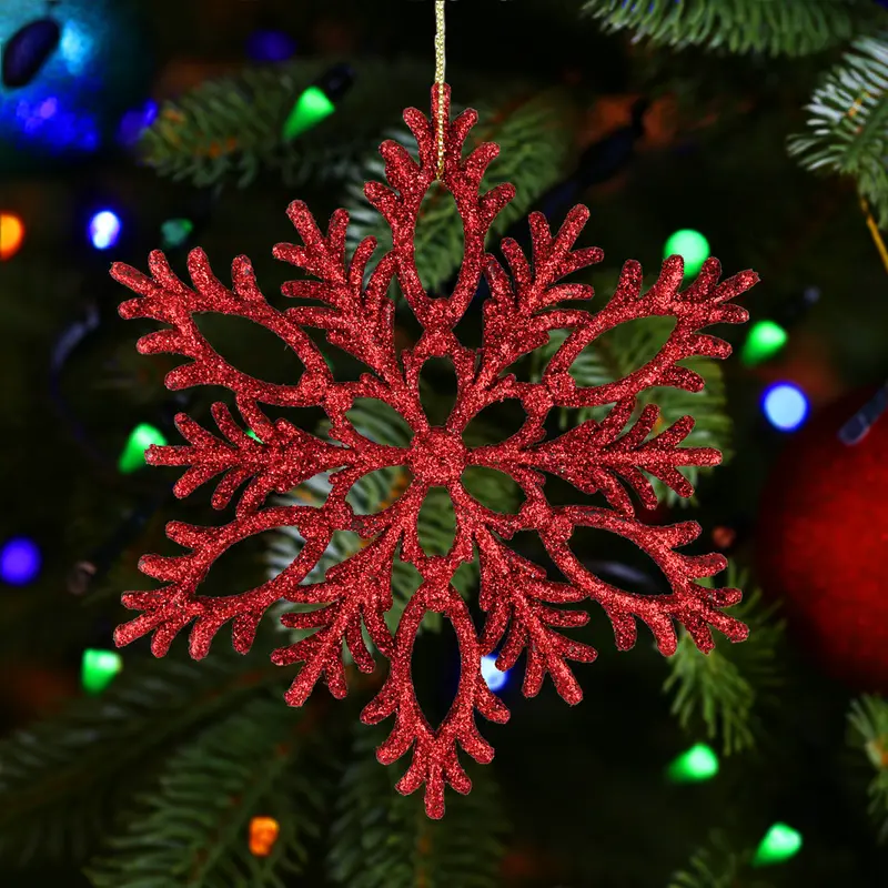 Copo De Nieve, Ornamento Navideño Con Glitter, Color Rojo 2