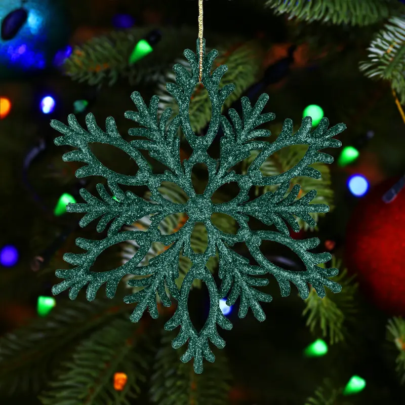Copo De Nieve, Ornamento Navideño Con Glitter, Color Verde 1