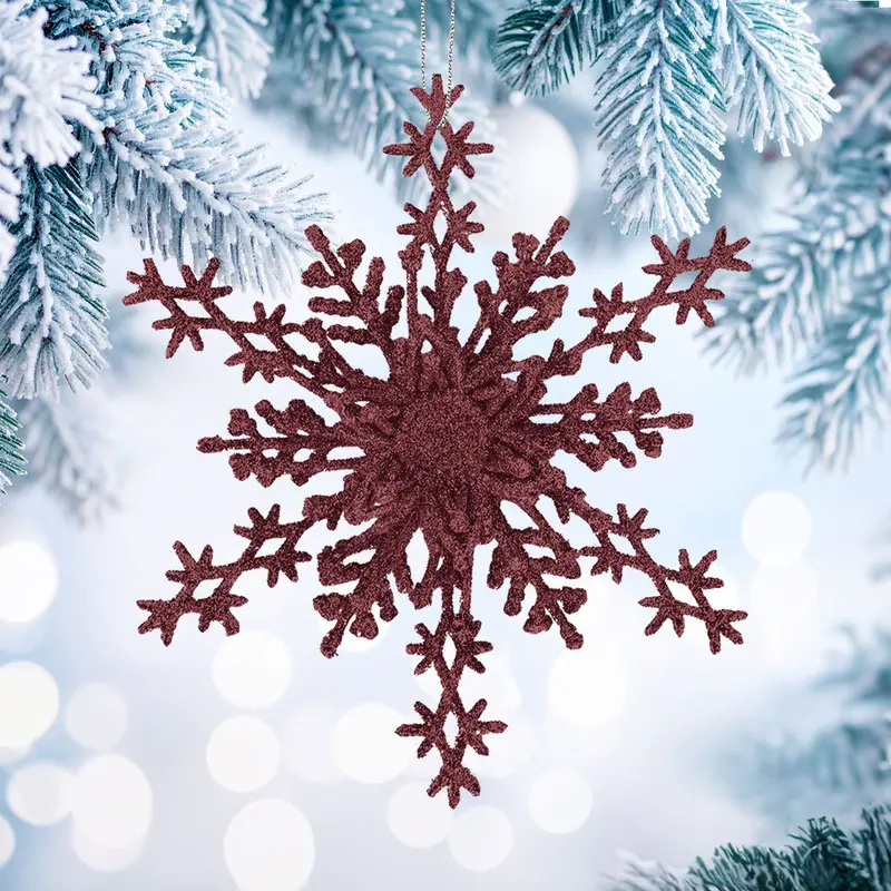 Copo De Nieve, Ornamento Navideño Con Glitter, Color Vino 2