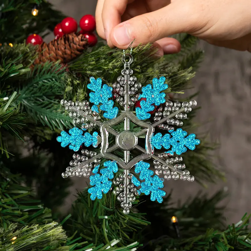 Copo De Nieve, Ornamento Navideño Plástico Y Glitter, Color Azul 1