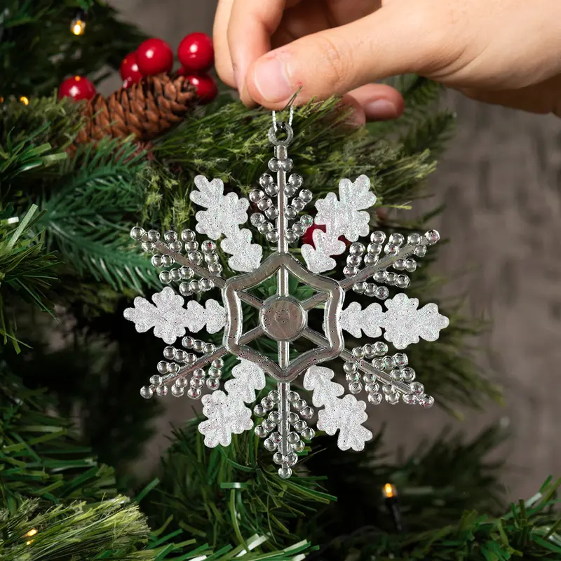 Copo De Nieve, Ornamento Navideño Plástico Y Glitter, Color Blanco 1