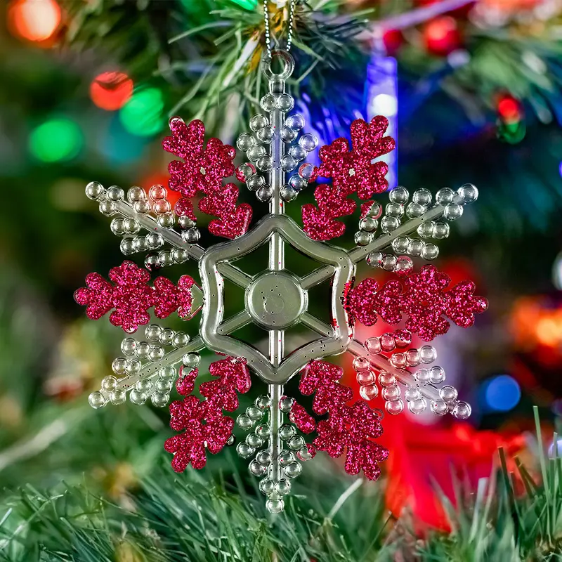 Copo De Nieve, Ornamento Navideño Plástico Y Glitter, Color Rojo 2