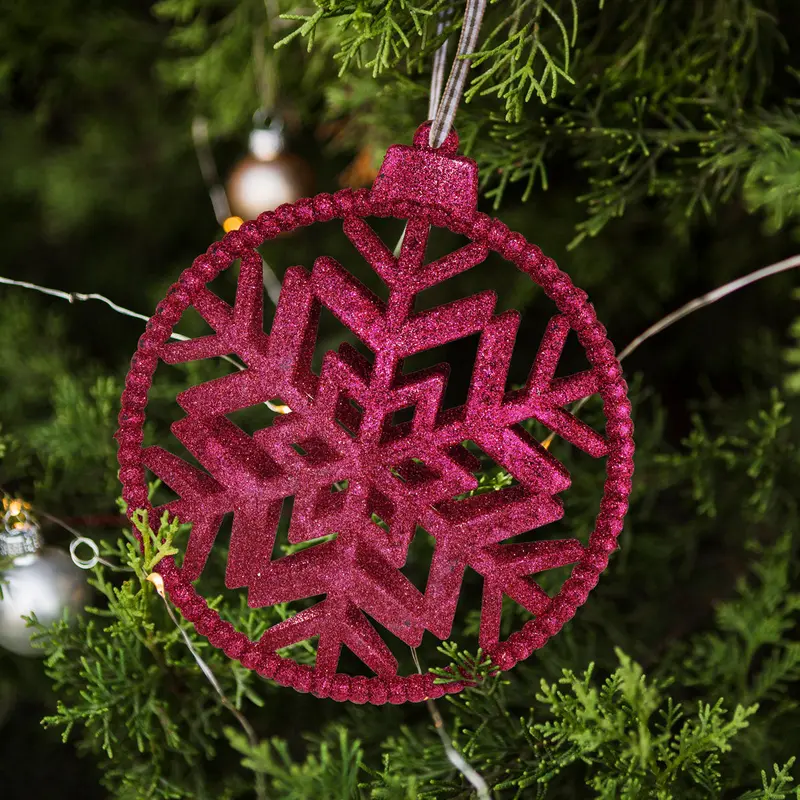 Copos De Nieve Decorativo Con Diamantina Color Fucsia 1