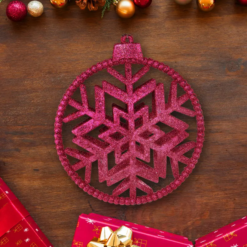 Copos De Nieve Decorativo Con Diamantina Color Fucsia 2