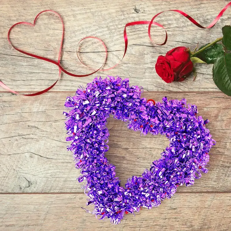 Corazón De Tinsel Decorativo, Color Morado 1