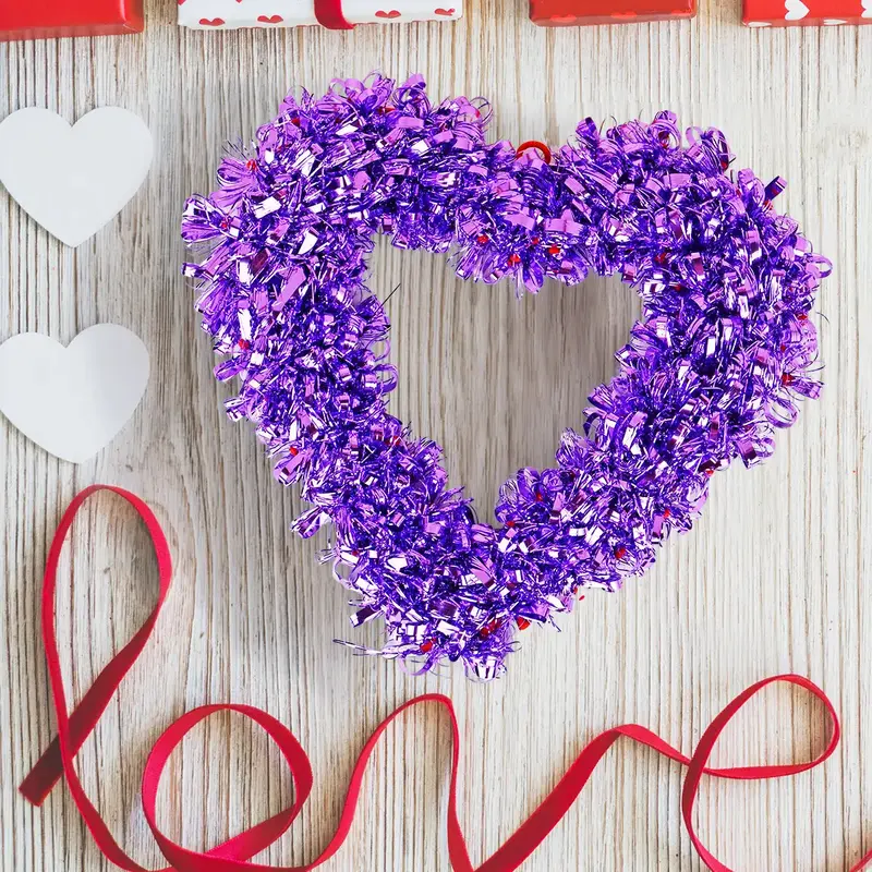 Corazón De Tinsel Decorativo, Color Morado 2