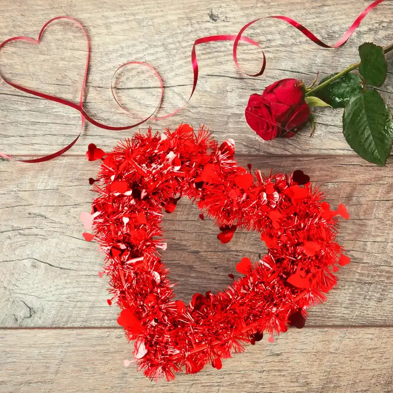 Corazón De Tinsel Decorativo, Color Rojo 1