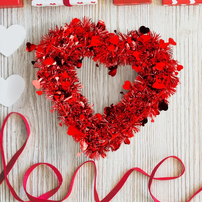 Corazón De Tinsel Decorativo, Color Rojo 2
