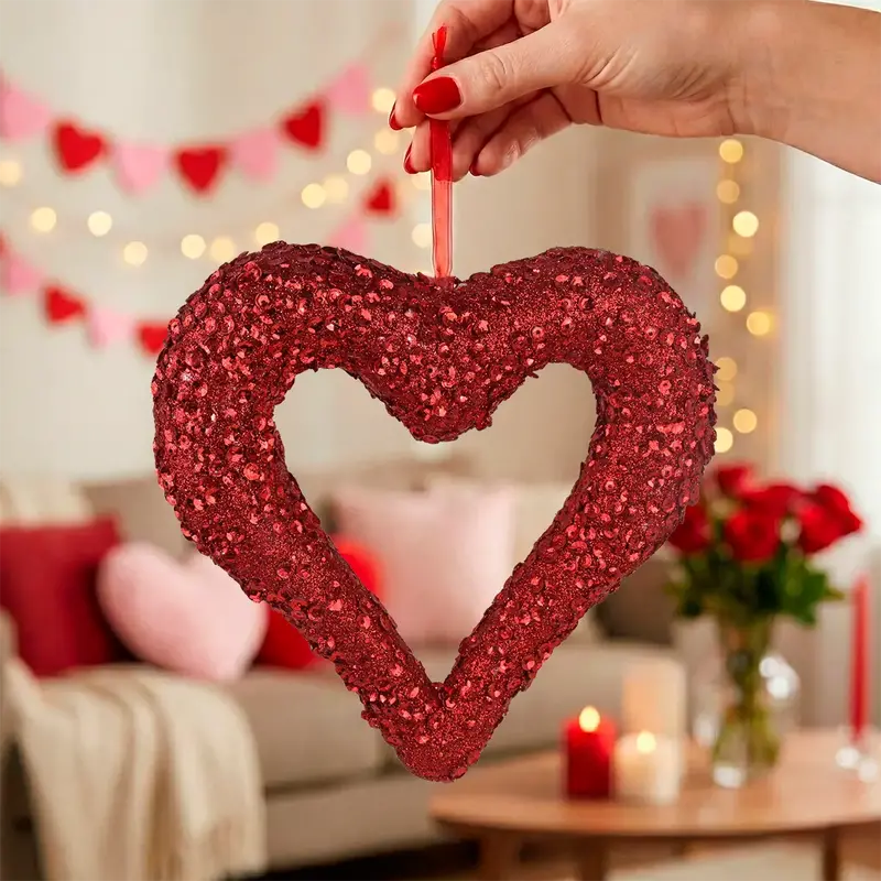 Corazón Decorativo Con Diamantina, Color Rojo 1