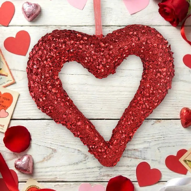 Corazón Decorativo Con Diamantina, Color Rojo 2