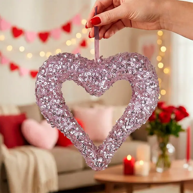 Corazón Decorativo Con Diamantina, Color Rosa 1