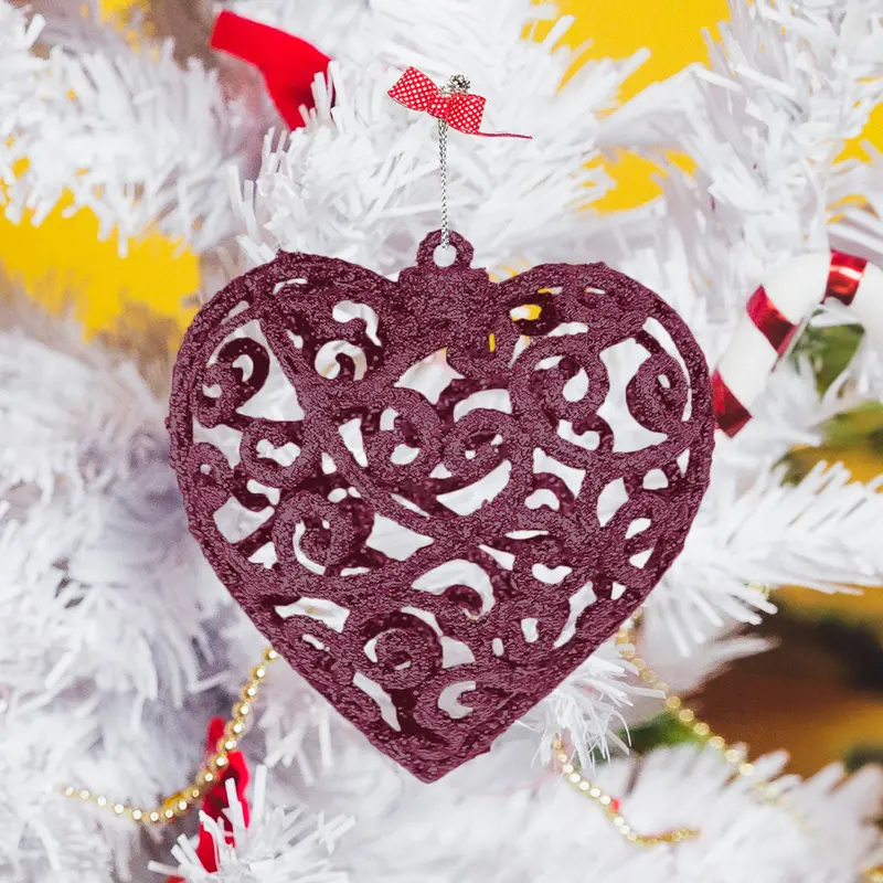 Corazón, Ornamento Navideño Con Glitter, Color Morado 1
