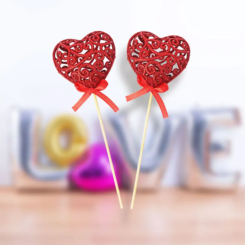 Corazones Con Diamantina 22Cm, Color Rojo 2 Pzas. 1