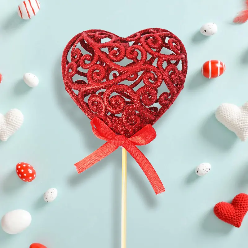 Corazones Con Diamantina 22Cm, Color Rojo 2 Pzas. 2