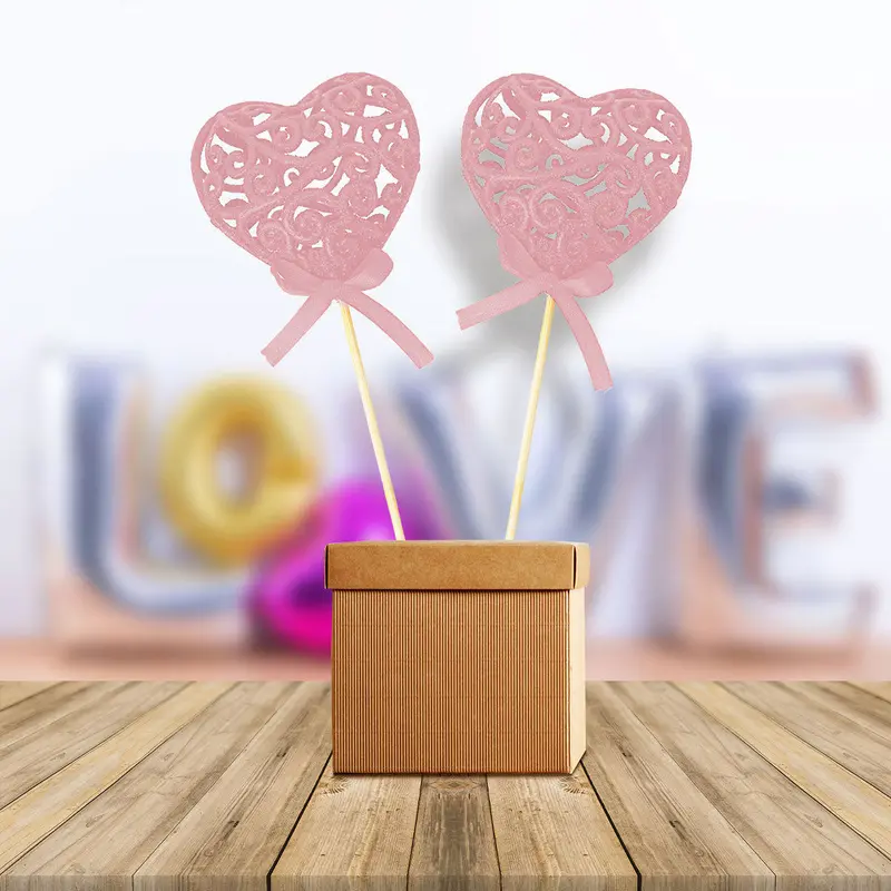 Corazones Con Diamantina 22Cm, Color Rosa 2 Pzas. 1