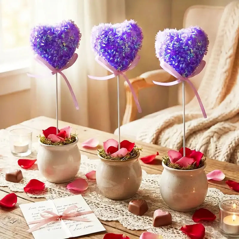Corazones Decorativos Con Diamantina, Color Morado 2