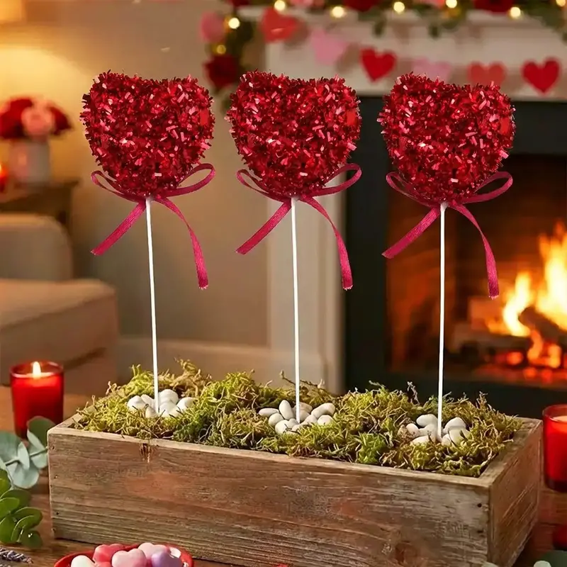 Corazones Decorativos Con Diamantina, Color Rojo 1