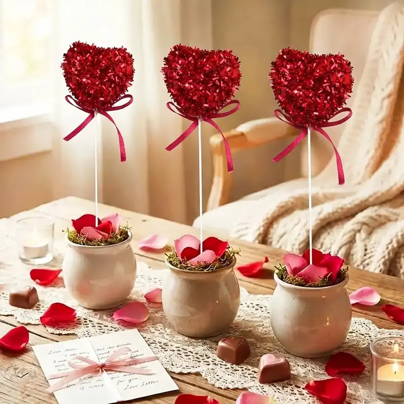 Corazones Decorativos Con Diamantina, Color Rojo 2