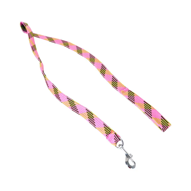 Correa Doble Tejido Para Mascota, Color Rosa Con Amarillo 2