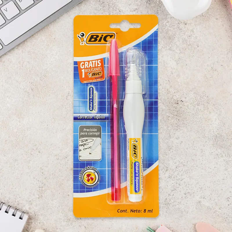 Corrector Líquido Bic Shake N' Squeeze + Bolígrafo, 2Pzas 1