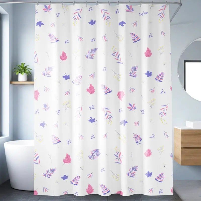Cortina De Baño, Color Blanco, Diseño Plantas 1