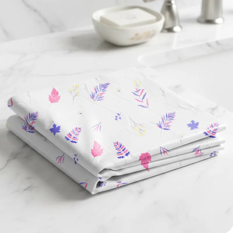 Cortina De Baño, Color Blanco, Diseño Plantas 2