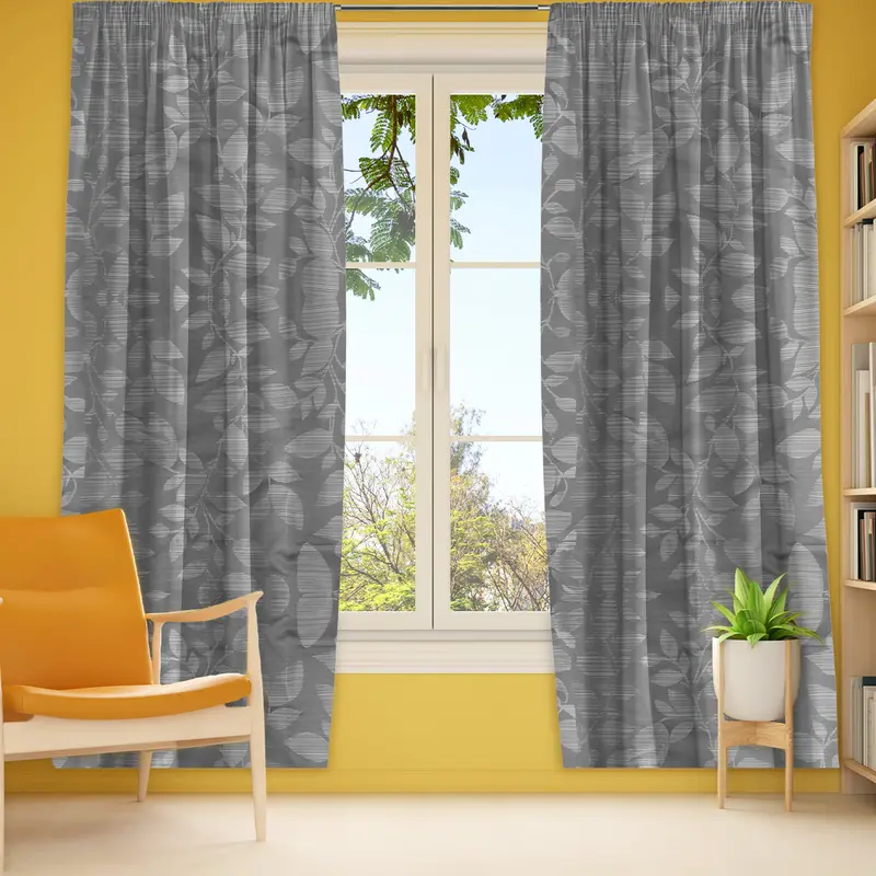 Cortina Diseño De Hoja Color Gris 200 X 140Cm 1