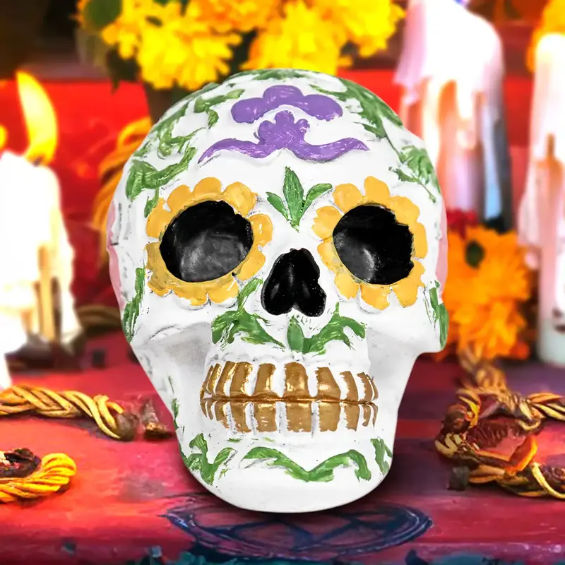Cráneo, Figura De Cerámica, Flores 2