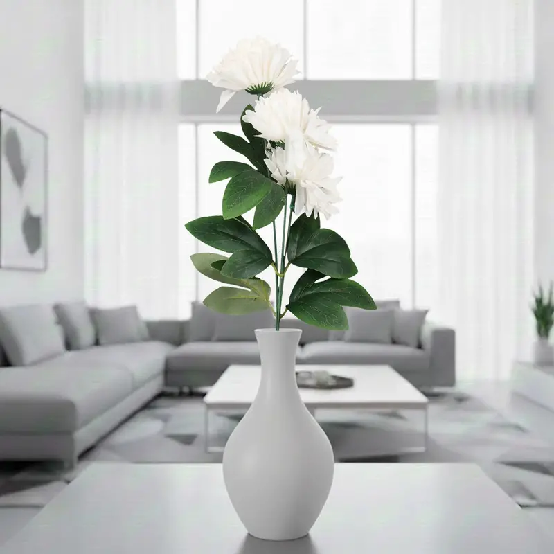 Crisantemo, 3 Flores Artificiales, Color Blanco 1