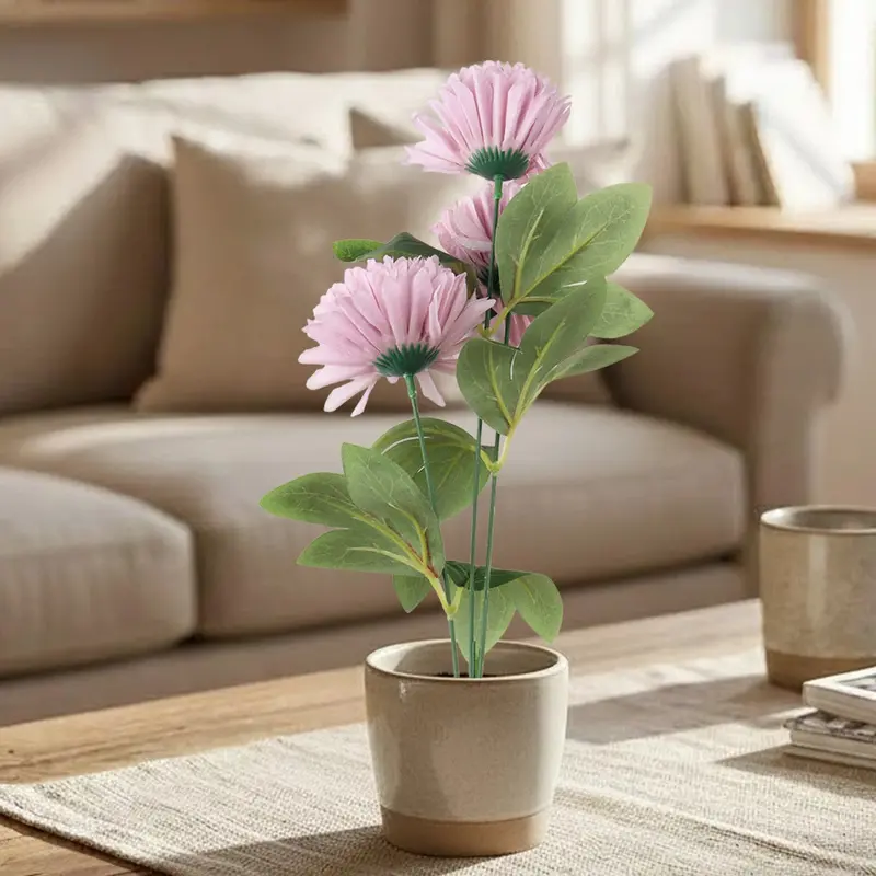 Crisantemo, 3 Flores Artificiales, Color Lila 2