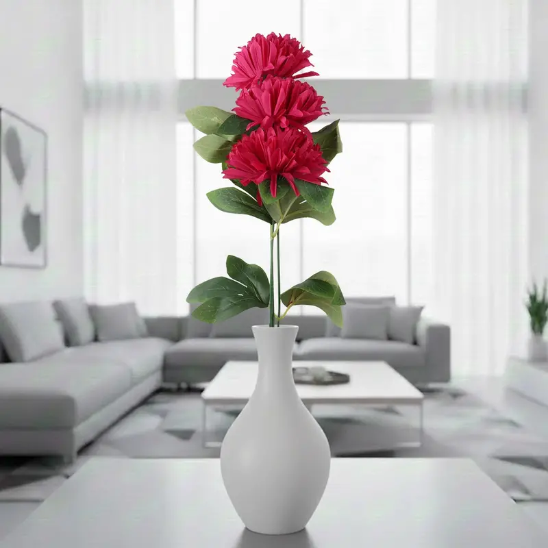 Crisantemo, 3 Flores Artificiales, Color Rosa 1