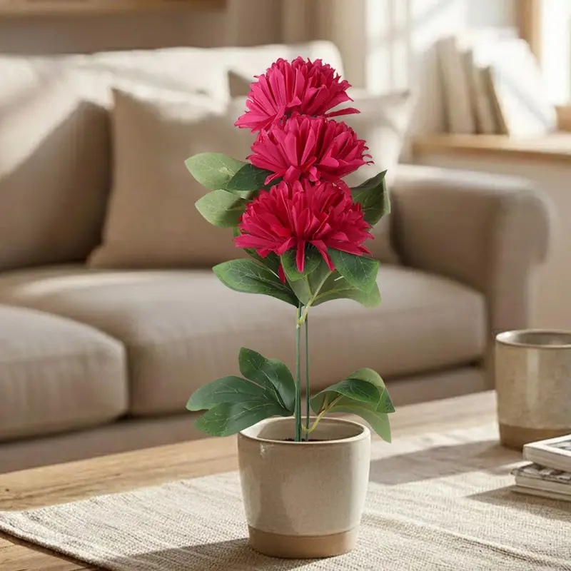 Crisantemo, 3 Flores Artificiales, Color Rosa 2