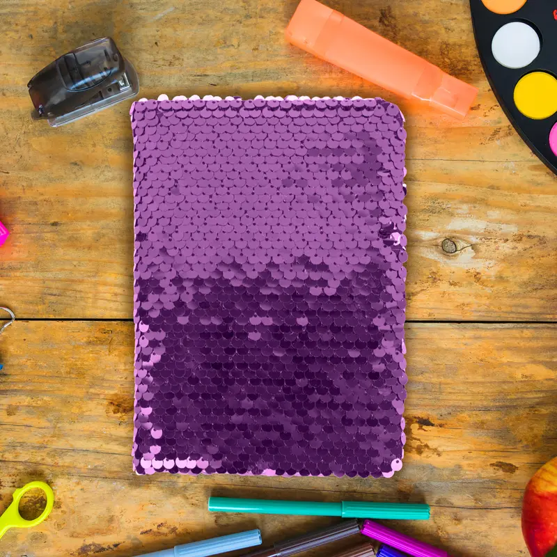 Cuaderno Lentejuelas, Doble Vista, Color Morado 1