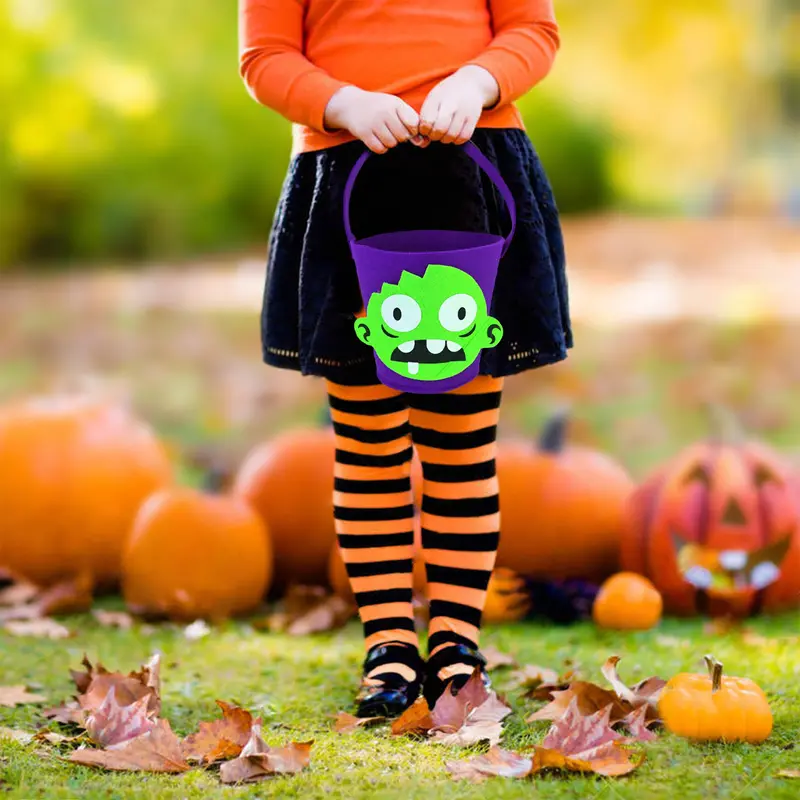 Cubeta De Fieltro Con Diseño De Zombie Para Dulces En Halloween 1
