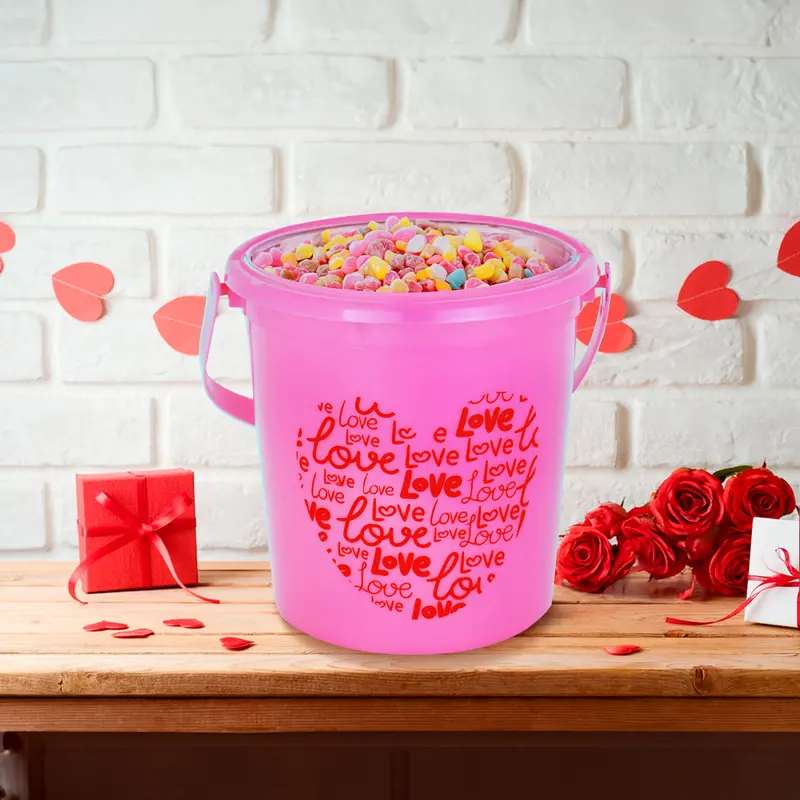 Cubeta De Plástico Diseño De Corazón, Color Rosa 2