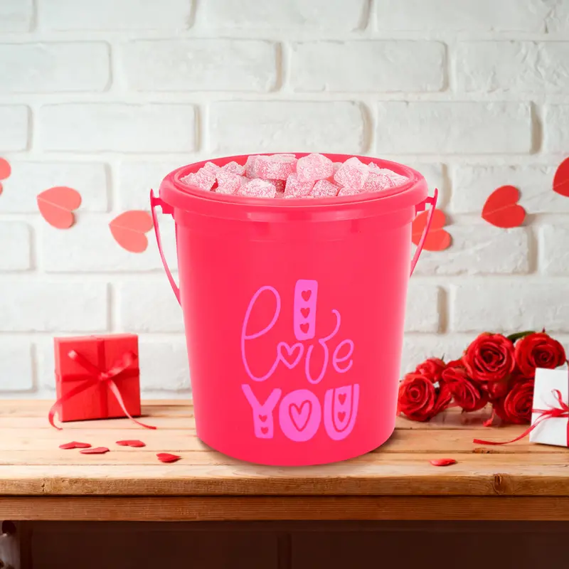 Cubeta De Plástico Diseño "I Love You", Color Rojo 1