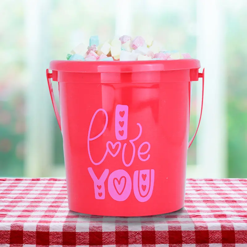 Cubeta De Plástico Diseño "I Love You", Color Rojo 2