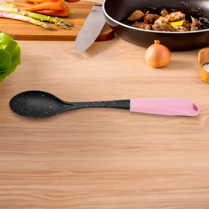 Cuchara Lisa, Inkanto, Color Negro Con Mango Rosa 2
