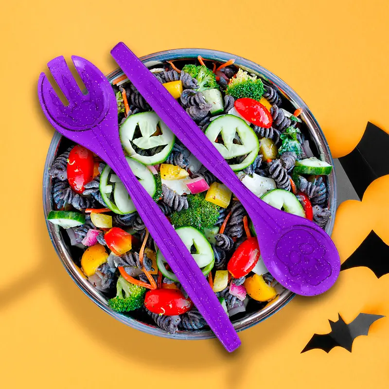 Cucharas Color Morado Con Diseño De Halloween Para Ensalada 1