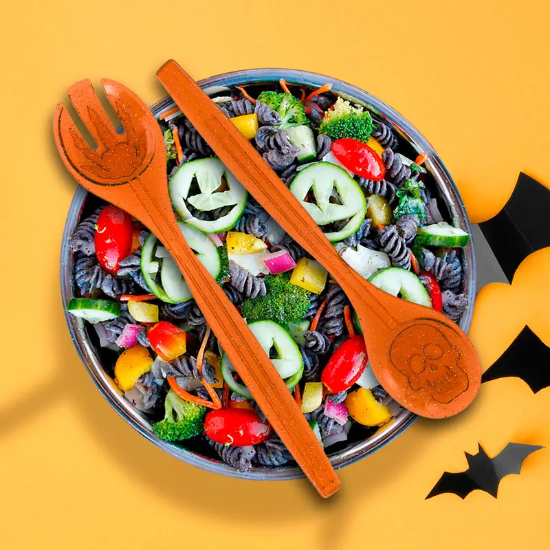Cucharas Color Naranja Con Diseño De Halloween Para Ensalada 1