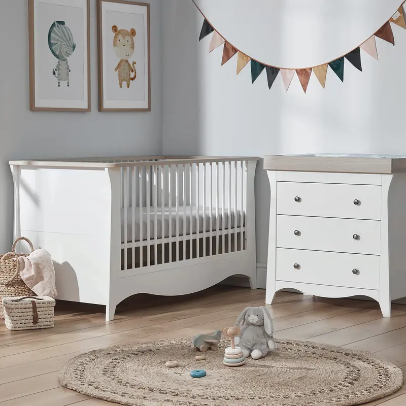 Cuddleco Clara 2 Piece Cot Bed Set In White/Ash 1